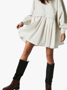 Free People Cream and White Tiered Mini Dress